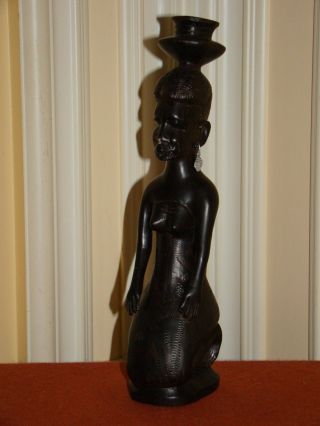 Vintage Hand Carved Solid Wood African Woman Figurine - Statue 11 3/8 " Tall