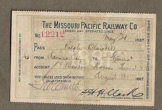 1887 The Missouri Pacific Railway Co Railway Pass