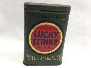 ANTIQUE 1910 LUCKY STRIKE ROLL CUT TOBACCO GREEN VERTICAL TOBACCO POCKET TIN 2