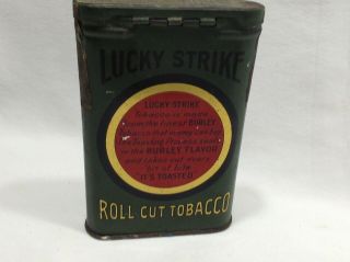 ANTIQUE 1910 LUCKY STRIKE ROLL CUT TOBACCO GREEN VERTICAL TOBACCO POCKET TIN 5