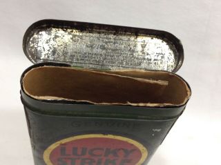 ANTIQUE 1910 LUCKY STRIKE ROLL CUT TOBACCO GREEN VERTICAL TOBACCO POCKET TIN 7