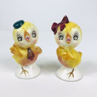 Vintage Lefton Yellow Bird Salt Pepper Shakers Rhinestone Anthropomorphic Japan