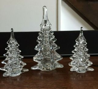 Vintage Crystal Glass Christmas Trees Set Of 3 Table Top Decor Taiwan Roc