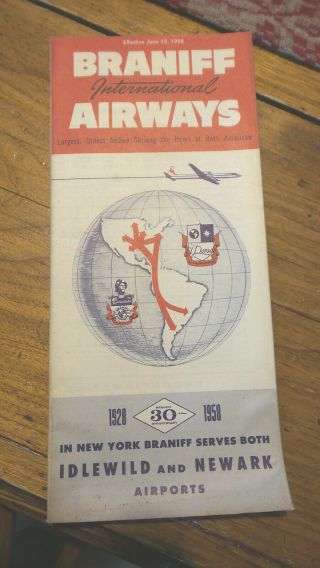 June 15,  1958 Braniff International Airways Airlines Timetable