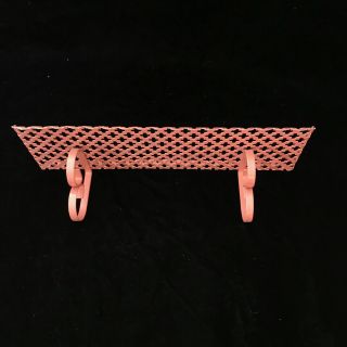 Vintage 50s 60s Coral Pink Mid Century Metal Pierced Metal Wall Shelf
