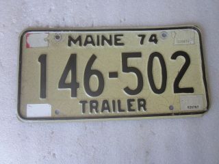 1974 Vintage Maine Trailer License Plate 146 - 502 White & Black