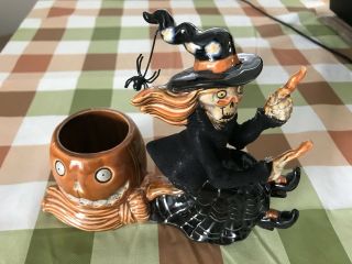 2012 Yankee Candle Halloween Boney Bunch Flying Witch W/ Votive Candle Holder