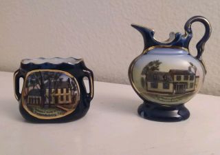 Vintage Souvenir Fredericksburg Va Creamer And Sugar Bowl,  Made In Germany