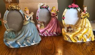 Disney Store Retired Princess Snow Globe Picture Frames Belle Aurora Cinderella