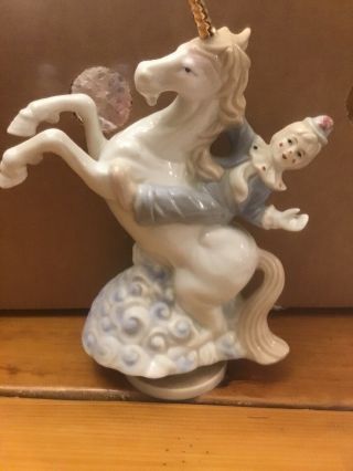 Vtg Flambro Clown Riding Unicorn W/ Goatee In Clouds Porcelain Figurine Fantasy