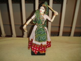 India Fabric Doll - Wood Base - Traditional Clothing - Dancing Sticks - Lqqk