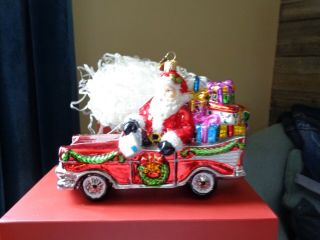 John Huras Christmas Celebration Santa In A Car With Presents 2010 Nm Ornament