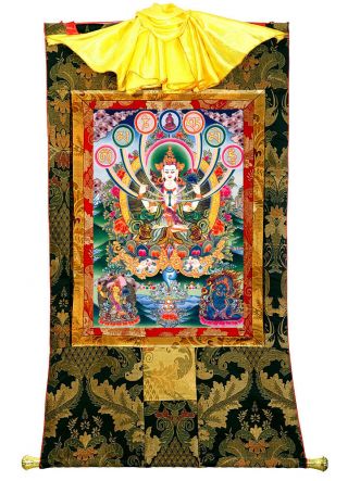 50 Inch Tibet Thangka Painting Buddhist Avalokitesvara Buddha With Six Mantra