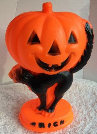 Vintage Halloween Pumpkin Jack - O - Lantern Black Cat Trick Or Treat Blow Mold