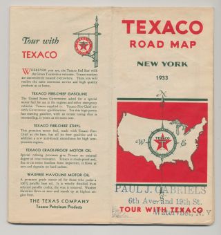 1933 Tour With Texaco Road Map York State Nyc - The Texas Company