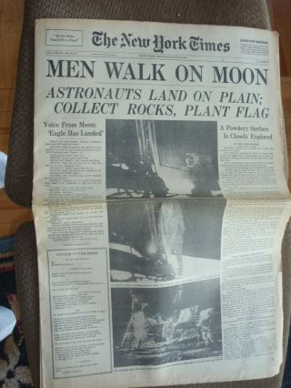 Vintage News Paper " The York Times " Men Walk On Moon July 21 1969