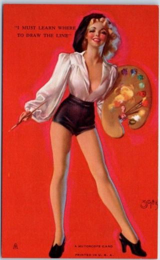 Vintage Pin - Up Girl Mutoscope Card Blonde Artist Girl / Painter 