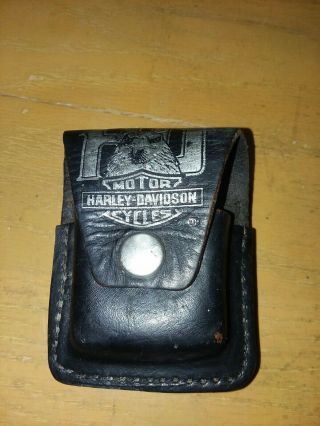 Vintage Harley Davidson Black Leather Cigarette & Lighter Case For Belt Ex