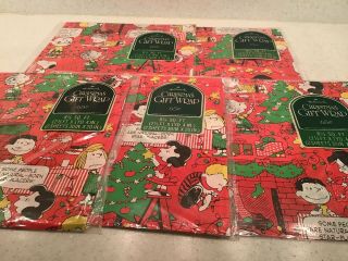 Vintage Hallmark Snoopy Peanuts Christmas Gift Wrapping Paper 5 Packages