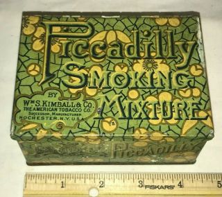 Antique Piccadilly Smoking Mixture Square Corner Tin Litho Tobacco Can Rochester