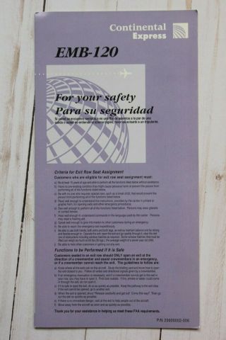 Continental Express Emb - 120 Safety Card - 1997
