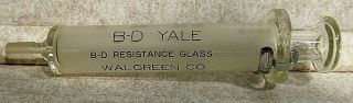 Vintage B - D Yale Hypodermic Syringe 2y Resistant Glass 2cc Walgreens 2 Needles