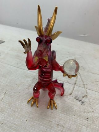 Dragon Red Gold Figurine Of Blown Glass 6 "