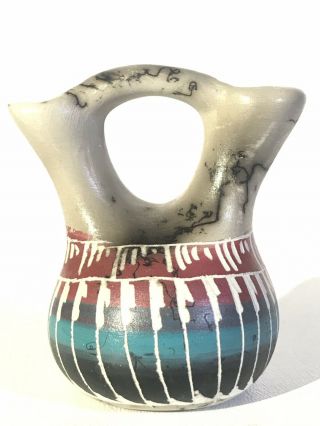 Native American Pottery Horsehair Wedding Vase Signed Navajo Indian Artist
