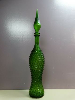 Vintage Mid - Century Green Art Glass Modern Decanter