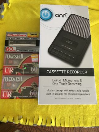 Onn Portable Cassette Tape Player Recorder Microphone,  3 Cassettes