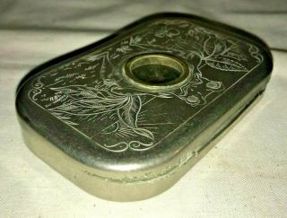 ANTIQUE ROSE LEAF CHEWING TOBACCO FLAT POCKET TIN ENGRAVED COMPASS FROG CAN RARE 3