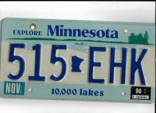 Minnesota Passenger 1990 License Plate " 515 Ehk " Natural