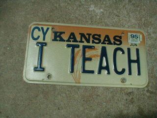 1995 Kansas Vanity License Plate I Teach,  Teacher,  Better Than An Apple,  School