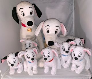 Disney Store 101 Dalmatians Plush Family Pongo 17 " Perdita 18 " 7 Puppies Penny