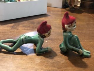Vintage Pixie Elf Figurines Ceramic Green