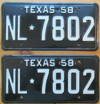 Texas 1958 License Plate Pair - Quality Nl - 7802