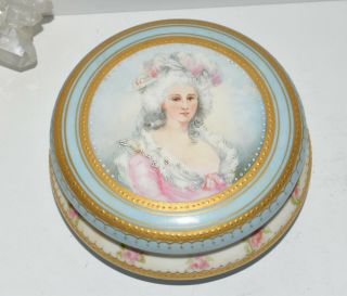 Vtg Antique Belleek Porcelain Hand Painted Portrait Dresser Trinket Box