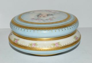 Vtg Antique Belleek Porcelain Hand Painted Portrait Dresser Trinket Box 5