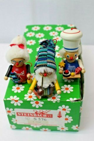 7 Vintage Steinbach Ornaments Baker,  Knitter,  Santa,  Old Man,  Bird Boy,  &