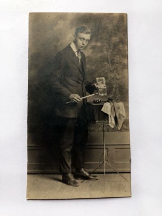 Postcard Of Unknown Magician Performing Crystal Casket / Vintage Magic Ephemera