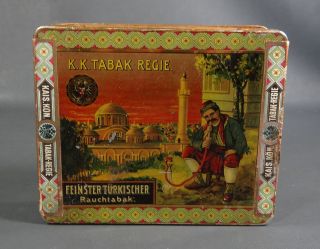 1910 Imperial Austrian K.  K.  Tabak - Regie Ottoman Turkish Tobacco Cigarette Tin Box