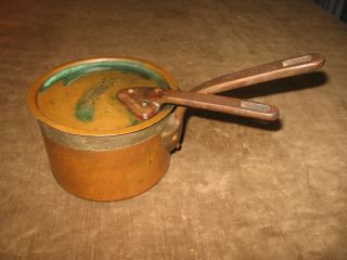 Antique Vintage Copper Pot Pan Professional Cookware France Iron Handle W Lid 6 "