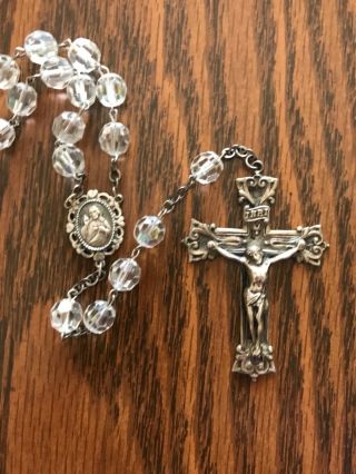 Lovely Antique/vintage Rosary.  Ornate Sterling Silver,  Sparkling Rock Crystal