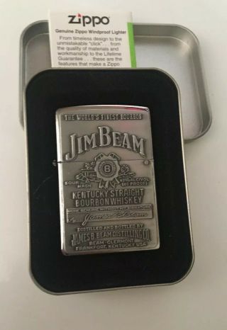 Retro Zippo Flip Top Ad Cigarette Lighter Jim Beam Kentucky Whiskey 3d