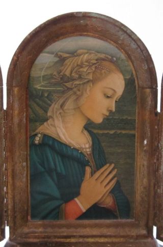 Florentine Madonna Icon Music Box Light Blue Gilt Wood Italian Swiss Movement 2