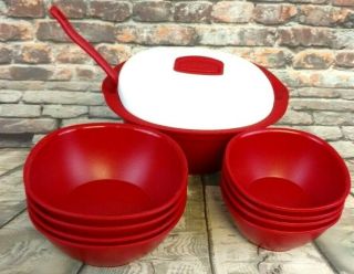Tupperware Essentials Legacy Soup Server With Ladle & 8 Bowls In Dark Red