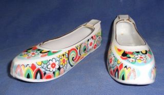 Ashtrays Porcelain Slippers Colorful Flowers Vintage 1980 
