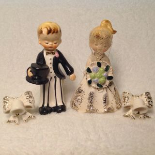 Vintage Wedding Bride Groom Cake Topper Candle Holders & Napkin Rings Japan Made