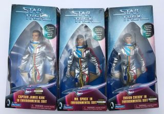 Star Trek Environmental Suit Figurines - Kirk,  Spock,  Chekov - Rare And Limited