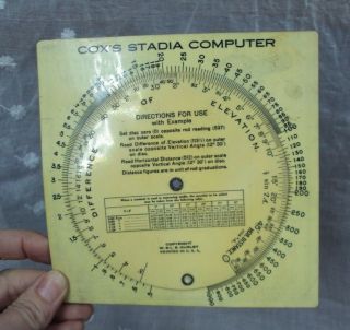 COX ' S STADIA COMPUTER Circular Slide Rule W.  & L.  E.  Gurley USA 5